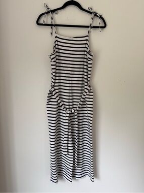 Monteau White & Navy Striped Tie-Shoulder Jumpsuit